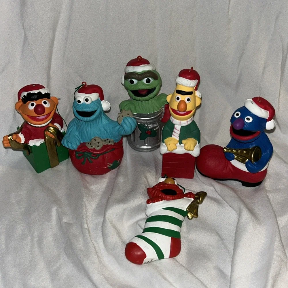 Vintage Lot of 6 Sesame Street Tree Trim Christmas‎ Ornament Jim Henson F1